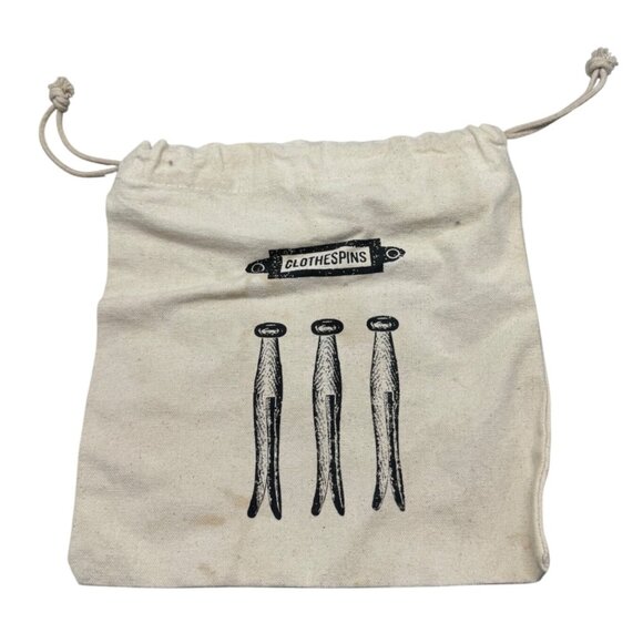 Canvas Drawstring Bag With Clothespin Print Cream color 10.5x11" READ - Picture 1 of 6